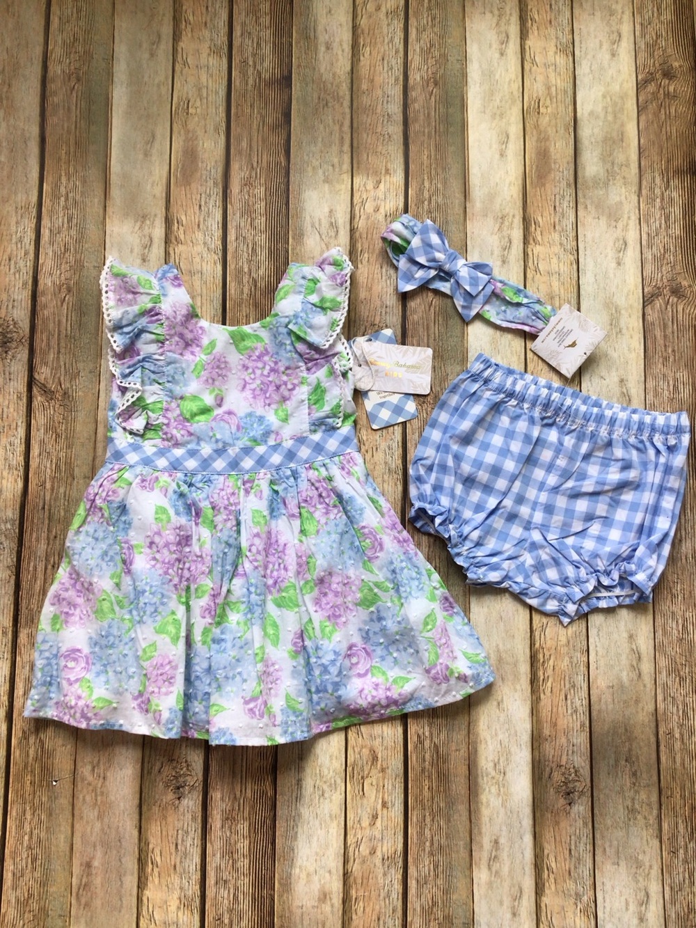 NWT Tommy Bahama Floral Gingham Dress, Bloomers, & Headband